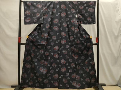 平和屋着物■上質な紬　雪輪花文　正絹　逸品　AABI4017sx