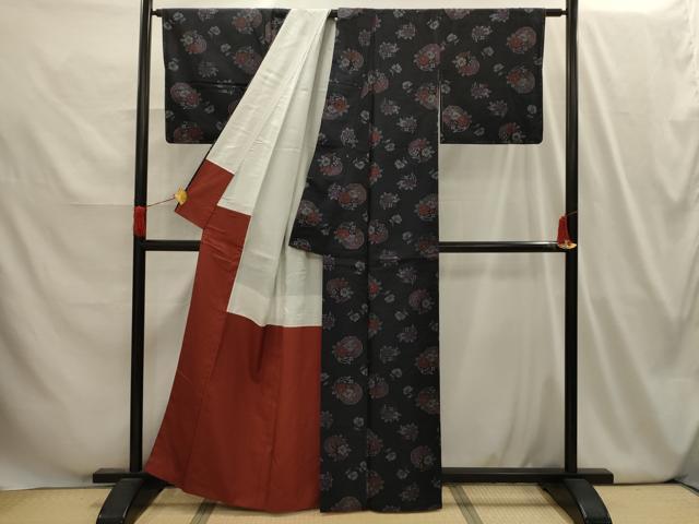 平和屋着物■上質な紬　雪輪花文　正絹　逸品　AABI4017sx