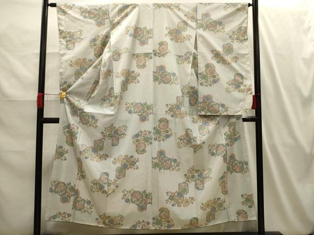 平和屋着物■小振袖　二尺袖　紬地　亀甲花文　正絹　逸品　AABI4023sx