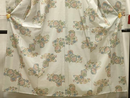 平和屋着物■小振袖　二尺袖　紬地　亀甲花文　正絹　逸品　AABI4023sx