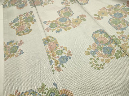 平和屋着物■小振袖　二尺袖　紬地　亀甲花文　正絹　逸品　AABI4023sx