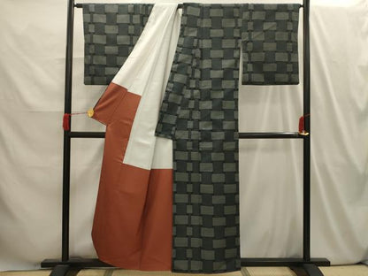 平和屋着物■上質な紬　網代文様　正絹　逸品　AABI4025sx