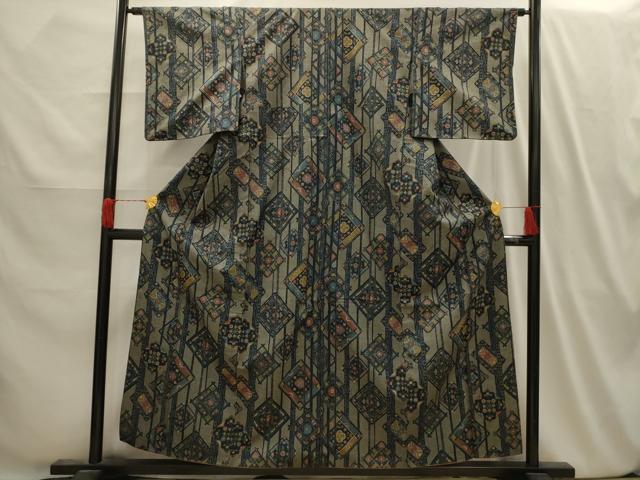 平和屋着物■上質な紬　花菱文　正絹　逸品　AABI4030sx