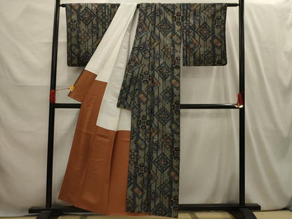平和屋着物■上質な紬　花菱文　正絹　逸品　AABI4030sx