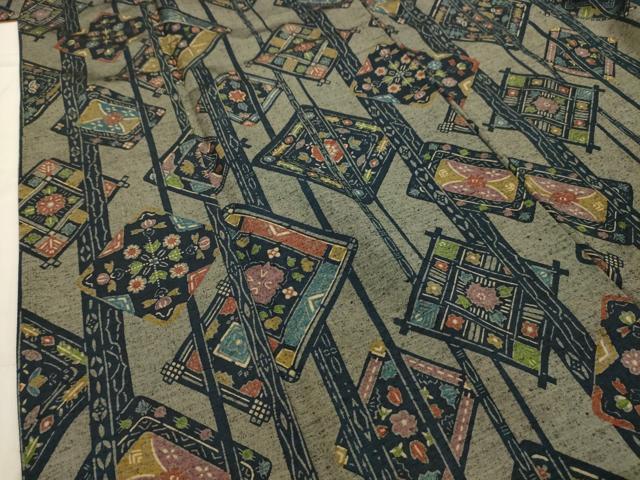 平和屋着物■上質な紬　花菱文　正絹　逸品　AABI4030sx