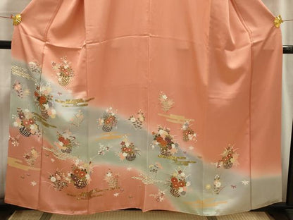 平和屋着物■訪問着　花籠文　暈し染め　金銀彩　正絹　逸品　AABI4035sx