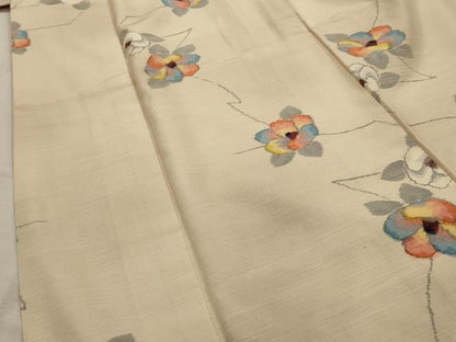 平和屋着物■上質な紬　枝花文　正絹　逸品　AABI4045sx