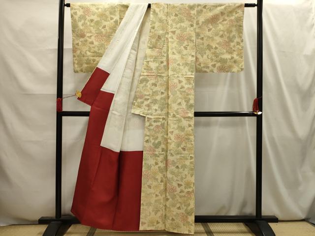 平和屋着物■上質な紬　草花文　正絹　逸品　AABI4046sx