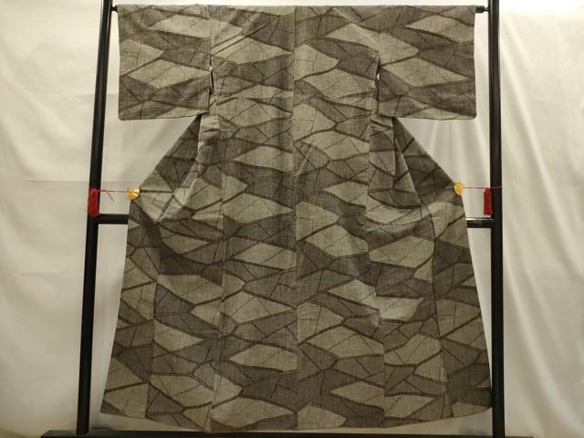 平和屋着物■上質な紬　幾何学文様　正絹　逸品　AABI4047sx