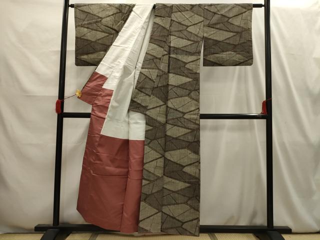 平和屋着物■上質な紬　幾何学文様　正絹　逸品　AABI4047sx