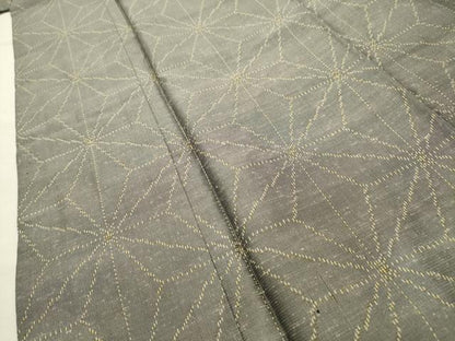 平和屋着物■上質な紬　麻の葉文様　正絹　逸品　AABI4049sx