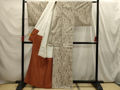 平和屋着物■上質な紬　幾何学文様　正絹　逸品　AABI4050sx