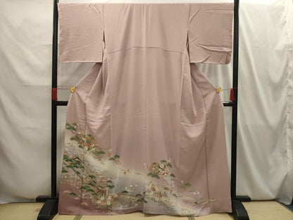 平和屋着物■色留訪問着　松竹梅飛鶴風景文　暈し染め　正絹　逸品　AABI4054sx