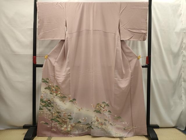 平和屋着物■色留訪問着　松竹梅飛鶴風景文　暈し染め　正絹　逸品　AABI4054sx
