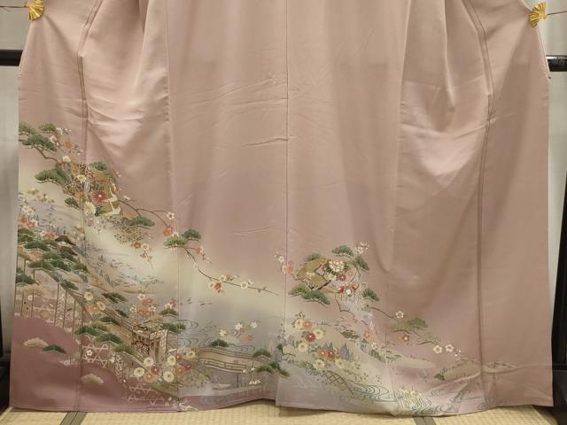 平和屋着物■色留訪問着　松竹梅飛鶴風景文　暈し染め　正絹　逸品　AABI4054sx