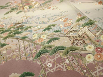 平和屋着物■色留訪問着　松竹梅飛鶴風景文　暈し染め　正絹　逸品　AABI4054sx