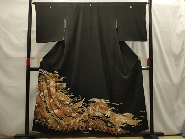 平和屋着物■豪華黒留袖　松竹梅飛鶴鬘帯文　正絹　逸品　AABI4060sx