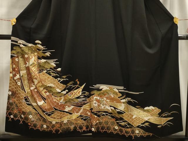 平和屋着物■豪華黒留袖　松竹梅飛鶴鬘帯文　正絹　逸品　AABI4060sx