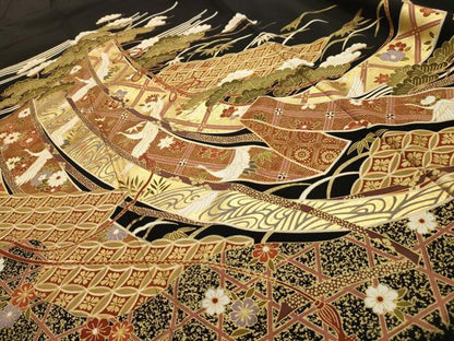 平和屋着物■豪華黒留袖　松竹梅飛鶴鬘帯文　正絹　逸品　AABI4060sx