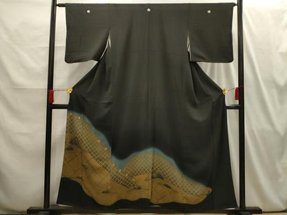 平和屋着物■中国三大刺繍　相良刺繍　黒留袖　枯山水　暈し染め　金糸　金彩　正絹　逸品　AABI4063sx