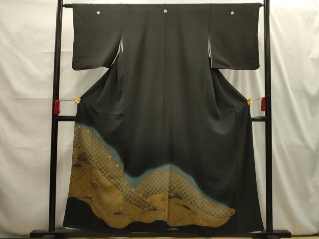 平和屋着物■中国三大刺繍　相良刺繍　黒留袖　枯山水　暈し染め　金糸　金彩　正絹　逸品　AABI4063sx