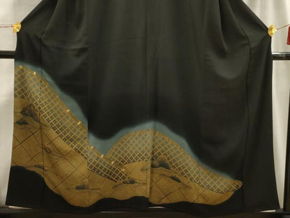 平和屋着物■中国三大刺繍　相良刺繍　黒留袖　枯山水　暈し染め　金糸　金彩　正絹　逸品　AABI4063sx