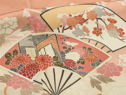 平和屋着物■訪問着　扇面花文　暈し染め　金彩　正絹　逸品　AABI4067sx