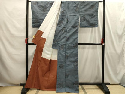 平和屋着物■上質な紬　雪輪花文　正絹　逸品　AABI4068sx