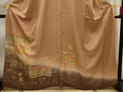 平和屋着物■訪問着　刺繍　群れ鶴花屏風文　暈し染め　金彩　正絹　逸品　AABI4072sx