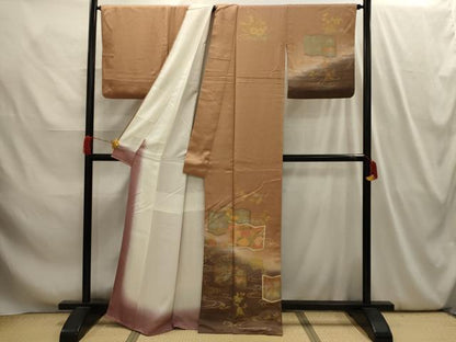 平和屋着物■訪問着　刺繍　群れ鶴花屏風文　暈し染め　金彩　正絹　逸品　AABI4072sx