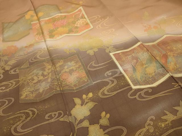平和屋着物■訪問着　刺繍　群れ鶴花屏風文　暈し染め　金彩　正絹　逸品　AABI4072sx