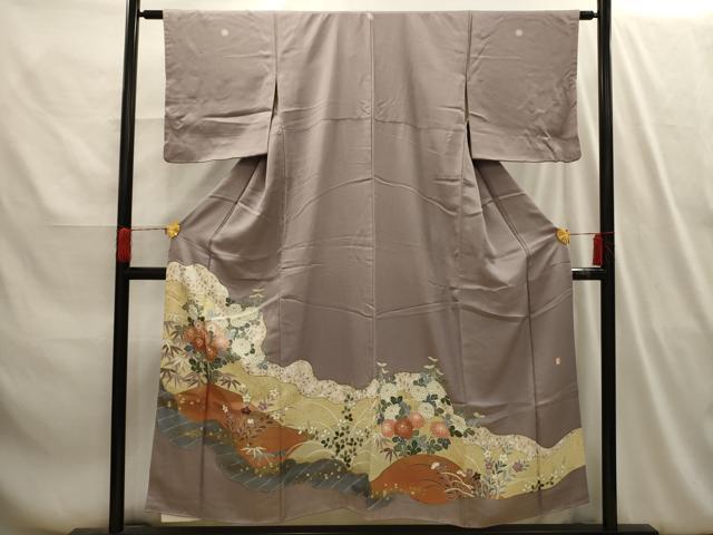 平和屋着物■豪華色留袖　作家物　紬地　道長草花文　金彩　正絹　逸品　AABI4082sx