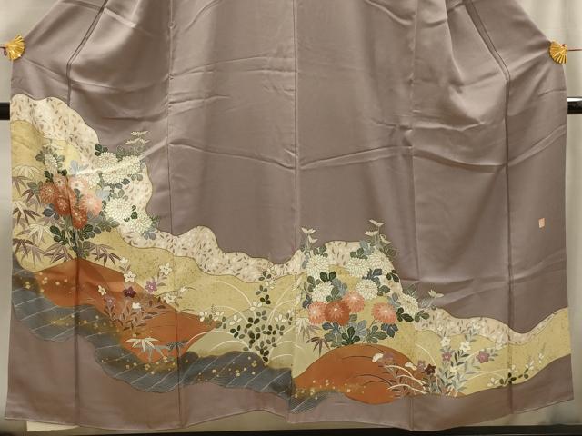 平和屋着物■豪華色留袖　作家物　紬地　道長草花文　金彩　正絹　逸品　AABI4082sx