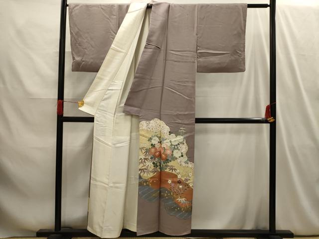 平和屋着物■豪華色留袖　作家物　紬地　道長草花文　金彩　正絹　逸品　AABI4082sx