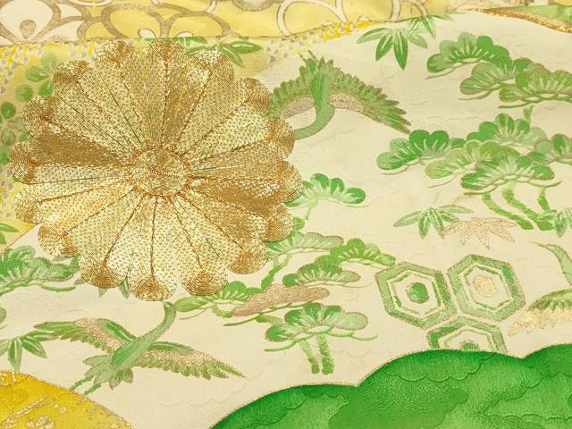 平和屋着物■訪問着　駒刺繍　松竹梅雪輪飛鶴宝尽くし　金彩　正絹　逸品　AABI4088sx