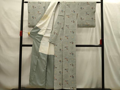 平和屋着物■上質な小紋　型染め　草花文　正絹　逸品　AABI4094sx
