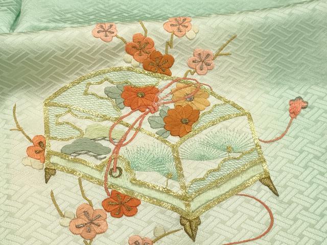 平和屋着物■訪問着　駒刺繍　花文箱文　暈し染め　正絹　逸品　AABI4100sx