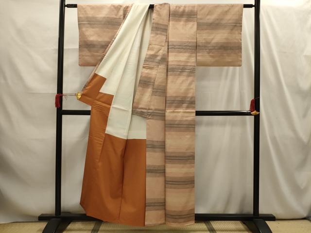 平和屋着物■上質な紬　横段文　正絹　逸品　AABI4102sx