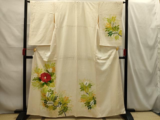 平和屋着物■訪問着　手描き　椿　正絹　逸品　AABI4104sx