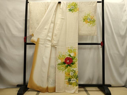 平和屋着物■訪問着　手描き　椿　正絹　逸品　AABI4104sx
