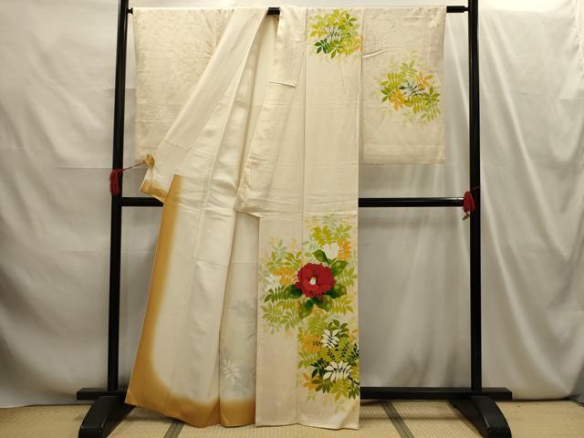 平和屋着物■訪問着　手描き　椿　正絹　逸品　AABI4104sx