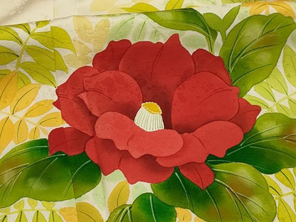 平和屋着物■訪問着　手描き　椿　正絹　逸品　AABI4104sx