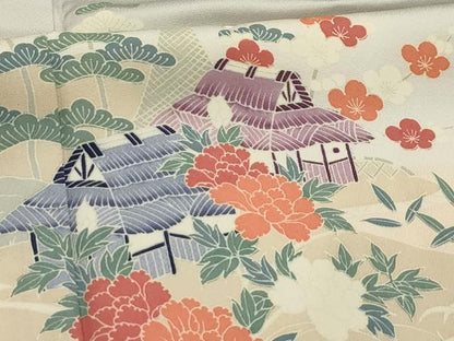 平和屋着物■訪問着　松竹梅風景文　暈し染め　正絹　逸品　AABI4107sx