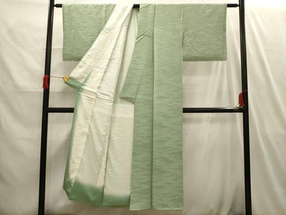 平和屋着物■上質な色無地　霞地紋　裏葉柳色　正絹　逸品　AABI4117sx