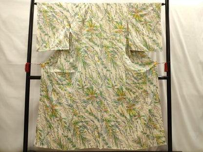 平和屋着物■上質な小紋　手描き　草花文　銀彩　正絹　逸品　AABI4121sx