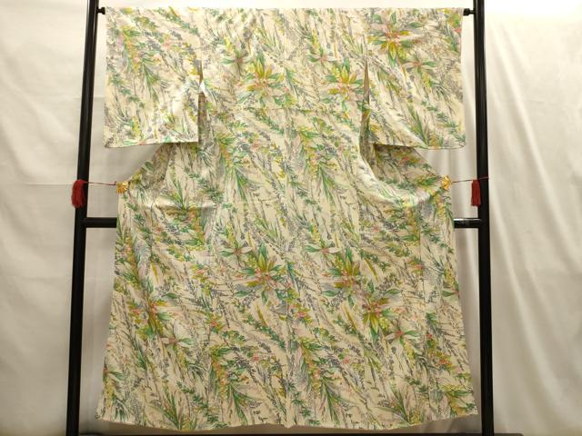 平和屋着物■上質な小紋　手描き　草花文　銀彩　正絹　逸品　AABI4121sx