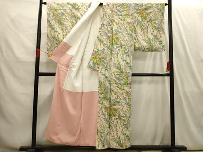 平和屋着物■上質な小紋　手描き　草花文　銀彩　正絹　逸品　AABI4121sx