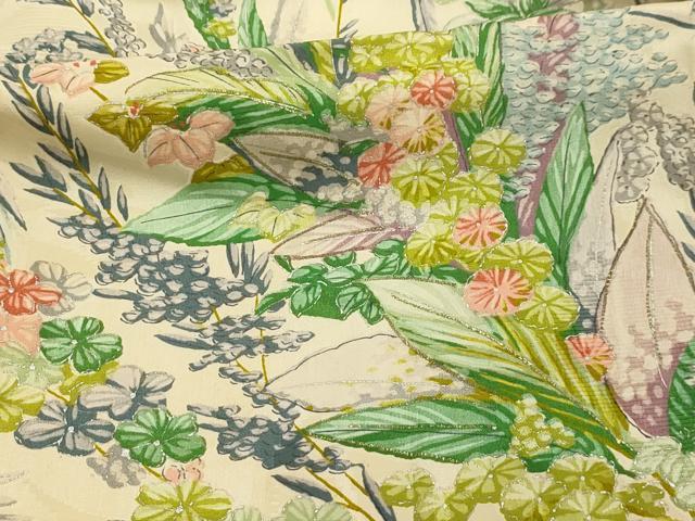 平和屋着物■上質な小紋　手描き　草花文　銀彩　正絹　逸品　AABI4121sx
