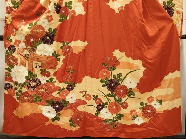 平和屋着物■豪華振袖　駒刺繍　流水御所車花文　金彩　正絹　逸品　AABI4129sx