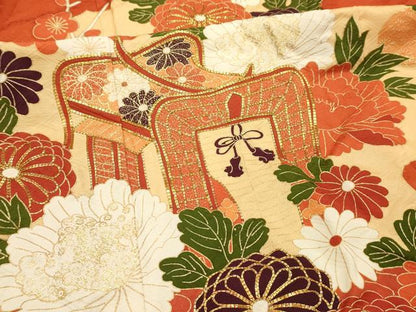 平和屋着物■豪華振袖　駒刺繍　流水御所車花文　金彩　正絹　逸品　AABI4129sx